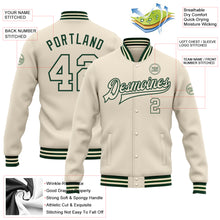 Load image into Gallery viewer, Custom Cream Cream-Green Bomber Full-Snap Varsity Letterman Jacket
