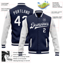 Load image into Gallery viewer, Custom Navy White Bomber Full-Snap Varsity Letterman Two Tone Jacket
