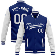 Load image into Gallery viewer, Custom Royal White Bomber Full-Snap Varsity Letterman Two Tone Jacket
