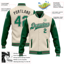 Load image into Gallery viewer, Custom Cream Kelly Green-Black Bomber Full-Snap Varsity Letterman Two Tone Jacket
