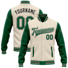 Load image into Gallery viewer, Custom Cream Kelly Green-Black Bomber Full-Snap Varsity Letterman Two Tone Jacket
