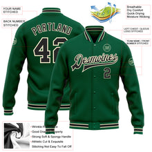 Load image into Gallery viewer, Custom Kelly Green Black-Cream Bomber Full-Snap Varsity Letterman Jacket
