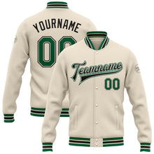 Load image into Gallery viewer, Custom Cream Kelly Green-Black Bomber Full-Snap Varsity Letterman Jacket
