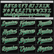 Load image into Gallery viewer, Custom Black Kelly Green-Cream Bomber Full-Snap Varsity Letterman Jacket
