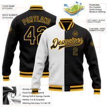 Load image into Gallery viewer, Custom White Black-Gold Bomber Full-Snap Varsity Letterman Split Fashion Jacket
