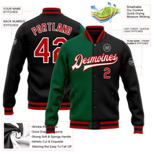 Load image into Gallery viewer, Custom Black Red-Kelly Green Bomber Full-Snap Varsity Letterman Split Fashion Jacket
