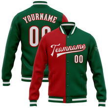 Load image into Gallery viewer, Custom Kelly Green White-Red Bomber Full-Snap Varsity Letterman Split Fashion Jacket
