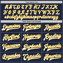 Load image into Gallery viewer, Custom Navy Gold-Gray Bomber Full-Snap Varsity Letterman Split Fashion Jacket
