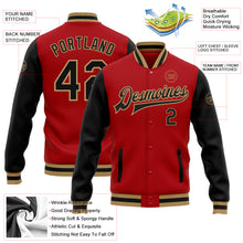 Load image into Gallery viewer, Custom Red Black-Old Gold Bomber Full-Snap Varsity Letterman Two Tone Jacket
