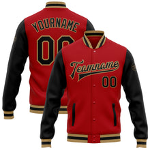Load image into Gallery viewer, Custom Red Black-Old Gold Bomber Full-Snap Varsity Letterman Two Tone Jacket
