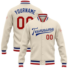 Load image into Gallery viewer, Custom Cream Red-Royal Bomber Full-Snap Varsity Letterman Jacket
