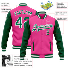 Load image into Gallery viewer, Custom Pink Kelly Green-White Bomber Full-Snap Varsity Letterman Two Tone Jacket
