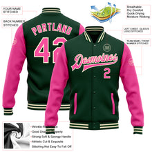 Load image into Gallery viewer, Custom Green Pink-Cream Bomber Full-Snap Varsity Letterman Two Tone Jacket
