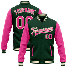 Load image into Gallery viewer, Custom Green Pink-Cream Bomber Full-Snap Varsity Letterman Two Tone Jacket
