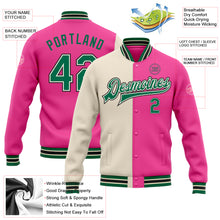 Load image into Gallery viewer, Custom Pink Kelly Green Cream-Black Bomber Full-Snap Varsity Letterman Split Fashion Jacket
