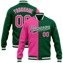 Load image into Gallery viewer, Custom Kelly Green Pink-White Bomber Full-Snap Varsity Letterman Split Fashion Jacket
