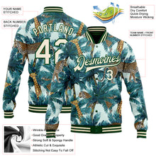 Load image into Gallery viewer, Custom Green Cream Tropical Tiger And Giraffe With Palms 3D Pattern Design Bomber Full-Snap Varsity Letterman Jacket
