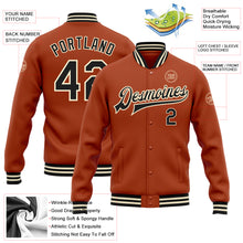 Load image into Gallery viewer, Custom Texas Orange Black-Cream Bomber Full-Snap Varsity Letterman Jacket
