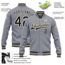 Load image into Gallery viewer, Custom Gray Black-Cream Bomber Full-Snap Varsity Letterman Jacket

