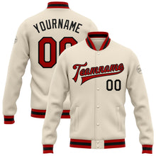 Load image into Gallery viewer, Custom Cream Red-Black Bomber Full-Snap Varsity Letterman Jacket
