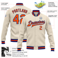 Load image into Gallery viewer, Custom Cream Orange-Royal Bomber Full-Snap Varsity Letterman Jacket
