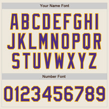 Load image into Gallery viewer, Custom Cream Purple-Gold Bomber Full-Snap Varsity Letterman Jacket
