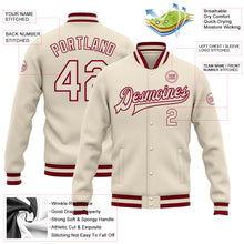 Load image into Gallery viewer, Custom Cream Cream-Maroon Bomber Full-Snap Varsity Letterman Jacket
