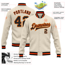 Load image into Gallery viewer, Custom Cream Black Orange-Old Gold Bomber Full-Snap Varsity Letterman Jacket
