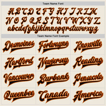 Load image into Gallery viewer, Custom Cream Black Orange-Old Gold Bomber Full-Snap Varsity Letterman Jacket
