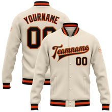 Load image into Gallery viewer, Custom Cream Black Orange-Old Gold Bomber Full-Snap Varsity Letterman Jacket
