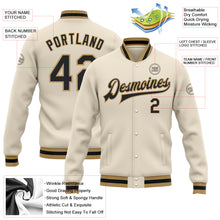 Load image into Gallery viewer, Custom Cream Black Old Gold Bomber Full-Snap Varsity Letterman Jacket
