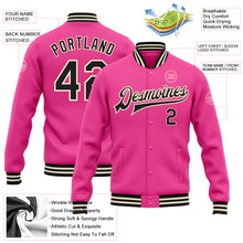 Load image into Gallery viewer, Custom Pink Black-Cream Bomber Full-Snap Varsity Letterman Jacket
