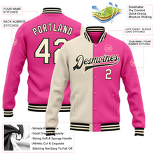 Load image into Gallery viewer, Custom Pink Cream-Black Bomber Full-Snap Varsity Letterman Split Fashion Jacket
