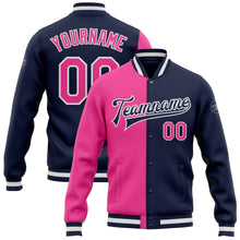 Load image into Gallery viewer, Custom Navy Pink-White Bomber Full-Snap Varsity Letterman Split Fashion Jacket
