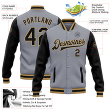 Load image into Gallery viewer, Custom Gray Black-Old Gold Bomber Full-Snap Varsity Letterman Two Tone Jacket
