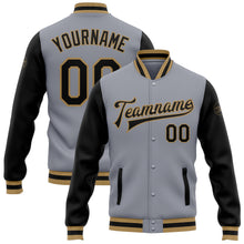 Load image into Gallery viewer, Custom Gray Black-Old Gold Bomber Full-Snap Varsity Letterman Two Tone Jacket
