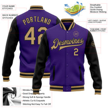 Load image into Gallery viewer, Custom Purple Old Gold-Black Bomber Full-Snap Varsity Letterman Two Tone Jacket
