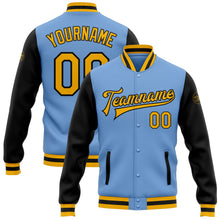 Load image into Gallery viewer, Custom Light Blue Gold-Black Bomber Full-Snap Varsity Letterman Two Tone Jacket
