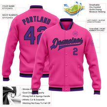 Load image into Gallery viewer, Custom Pink Purple-Black Bomber Full-Snap Varsity Letterman Jacket
