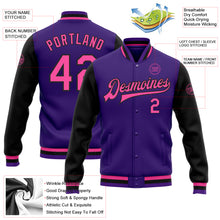Load image into Gallery viewer, Custom Purple Pink-Black Bomber Full-Snap Varsity Letterman Two Tone Jacket
