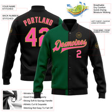 Load image into Gallery viewer, Custom Black Pink Kelly Green-Old Gold Bomber Full-Snap Varsity Letterman Split Fashion Jacket
