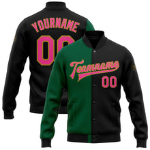 Load image into Gallery viewer, Custom Black Pink Kelly Green-Old Gold Bomber Full-Snap Varsity Letterman Split Fashion Jacket
