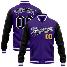 Load image into Gallery viewer, Custom Purple Black-Gold Bomber Full-Snap Varsity Letterman Two Tone Jacket

