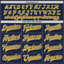 Load image into Gallery viewer, Custom Navy Gold-White Bomber Full-Snap Varsity Letterman Jacket
