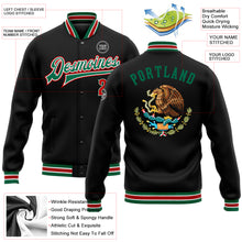 Load image into Gallery viewer, Custom Black Red-Kelly Green Mexico 3D Bomber Full-Snap Varsity Letterman Jacket
