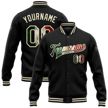 Load image into Gallery viewer, Custom Black Vintage Mexican Flag-Cream Bomber Full-Snap Varsity Letterman Jacket
