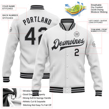 Load image into Gallery viewer, Custom White Black-Gray Bomber Full-Snap Varsity Letterman Jacket
