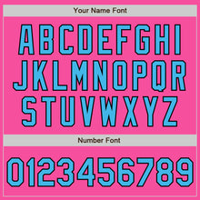 Load image into Gallery viewer, Custom Pink Sky Blue-Black Bomber Full-Snap Varsity Letterman Jacket
