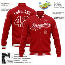 Load image into Gallery viewer, Custom Red White Bomber Full-Snap Varsity Letterman Jacket
