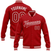 Load image into Gallery viewer, Custom Red White Bomber Full-Snap Varsity Letterman Jacket

